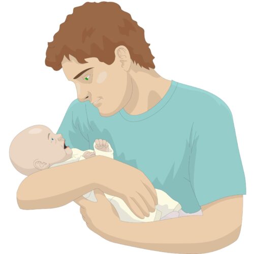 crying baby in daddy's arms