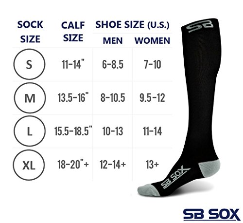 Imagem das Meias de Compressão SB SOX (20-30mmHg) para Homens Mulheres - Meias para Corrida, Médica, Atlética, Varizes, Viagens, Gravidez, Talas, Enfermagem. (Preto/Cinza, Grande)
