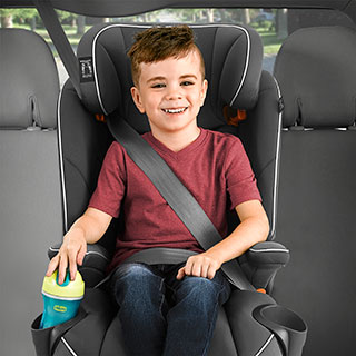 Image of a boy in the Chicco MyFit Harness + Booster Car Seat