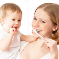 Baby Mommy Brushing Their Teeth Together