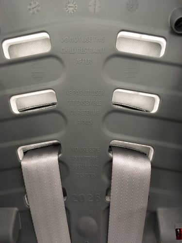 Car seat expiration date stamped on the back