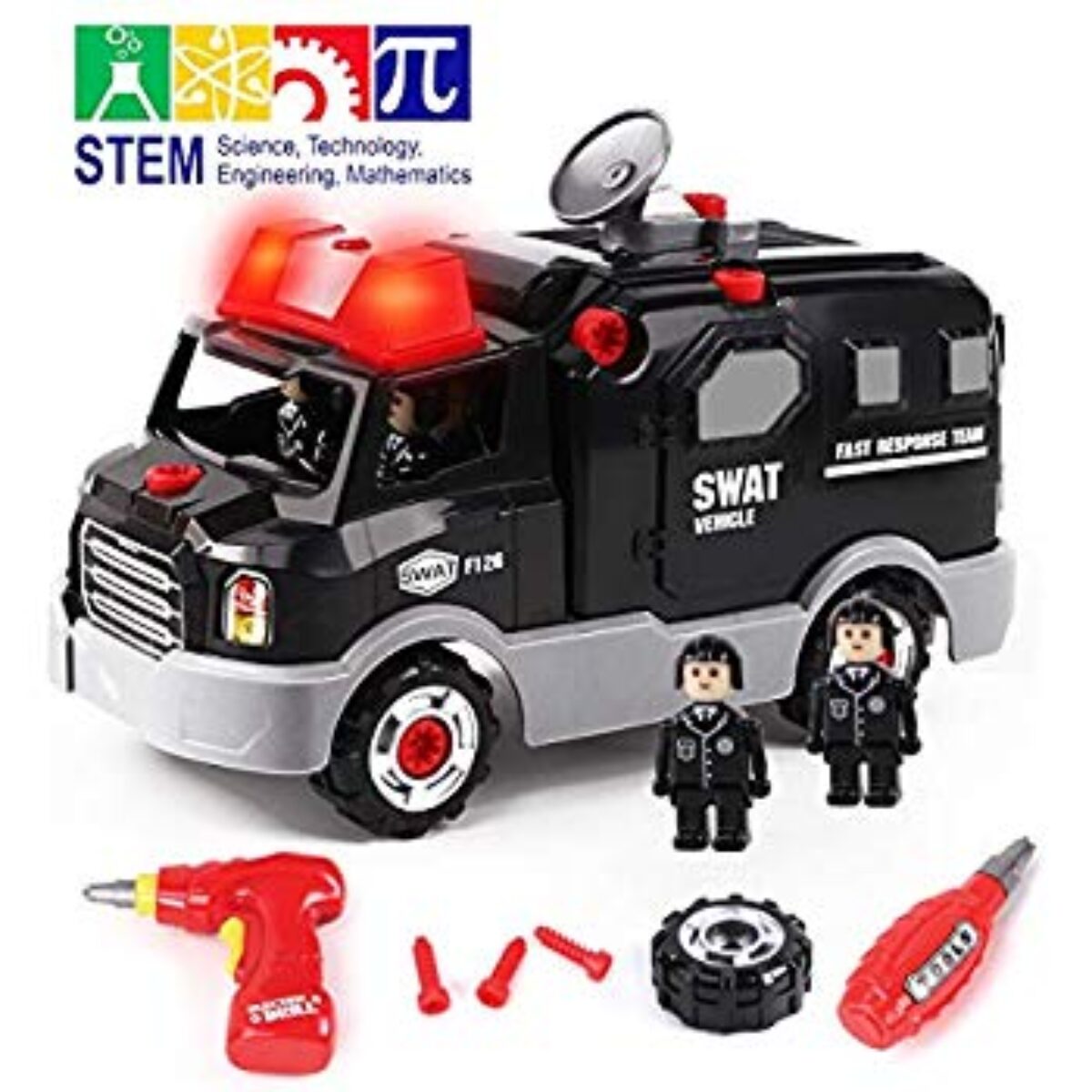 Push and Go Pull Back Diecast Emergency Transport Vehicle Car Number 1 in Gadgets Police Car Toy Friction Powered Rescue Vehicle with Lights and Siren Sounds for Boys Toddlers and Kids