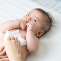 Newborn Baby Getting Washed with Baby WIpes for Sensitive Skin