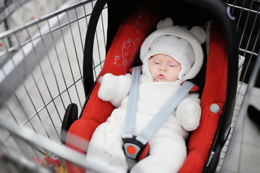 car seat on shopping cart safe