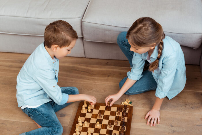 kids playing checkers together