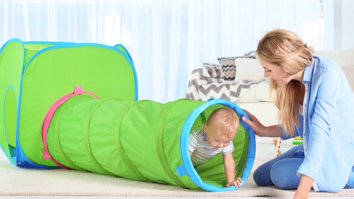 Kids Tunnel Crawling Indoor Mesh See Through Pop Up Crawl Tunnel for Toddler Babies Children Toys 5ft Long Tunnel for Toddlers 1-3 