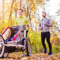 pushing a jogging stroller