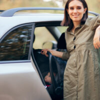 Mom with Rear Facing Infant Car Seat