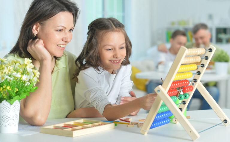 woman and child learning to count