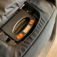 The latch to collapse the Chicco Bravo Stroller is hidden underneath the toddler seat.