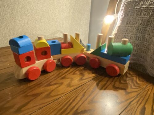 wooden train block set, stacking