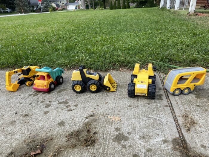 toy trucks outside